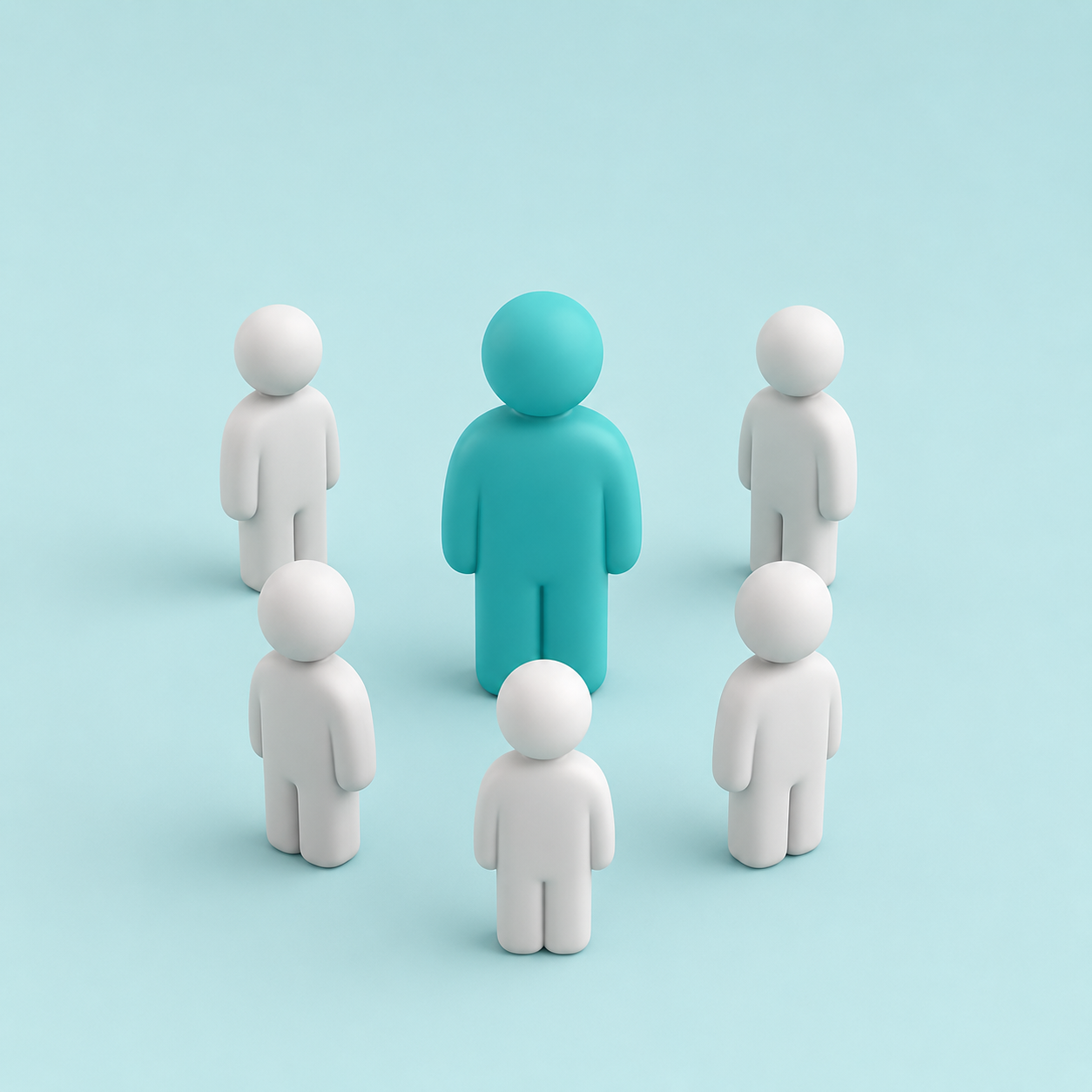 Figura teal destacada entre figuras blancas